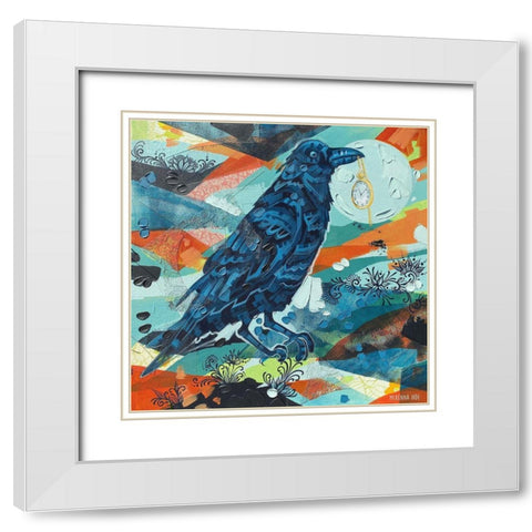 Raven with Watch White Modern Wood Framed Art Print with Double Matting by Ihde, McKenna