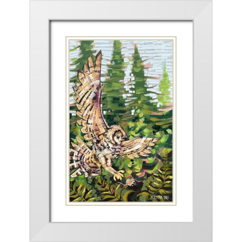 Spotted Owl and Mouse White Modern Wood Framed Art Print with Double Matting by Ihde, McKenna
