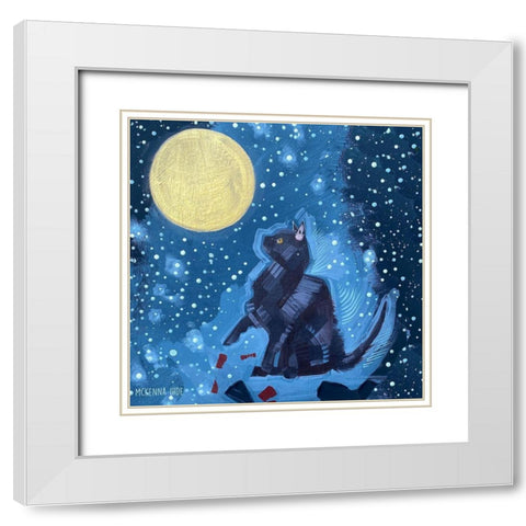 Black Cat-Full Moon White Modern Wood Framed Art Print with Double Matting by Ihde, McKenna