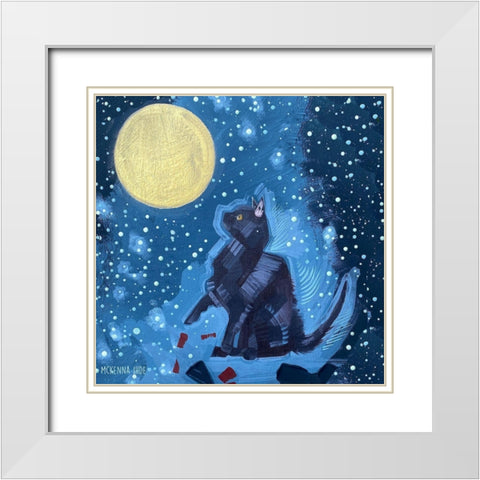 Black Cat-Full Moon White Modern Wood Framed Art Print with Double Matting by Ihde, McKenna