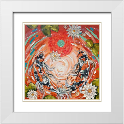 Koi Pond White Modern Wood Framed Art Print with Double Matting by Ihde, McKenna