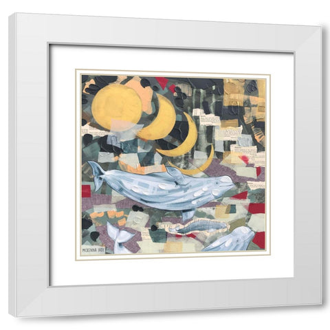 Beluga Trio White Modern Wood Framed Art Print with Double Matting by Ihde, McKenna