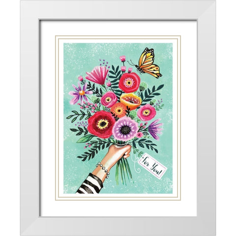 For You Bouquet White Modern Wood Framed Art Print with Double Matting by Tyndall, Elizabeth