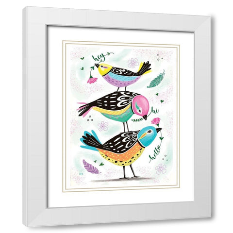 Hello Birds White Modern Wood Framed Art Print with Double Matting by Tyndall, Elizabeth