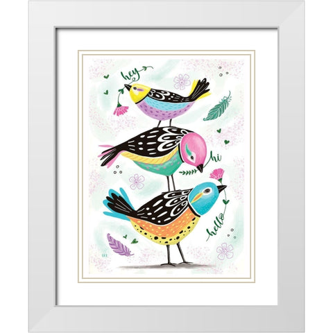 Hello Birds White Modern Wood Framed Art Print with Double Matting by Tyndall, Elizabeth