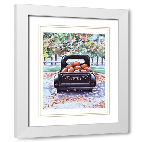Thankful Fall Truck White Modern Wood Framed Art Print with Double Matting by Tyndall, Elizabeth