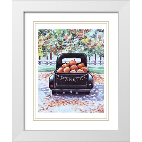 Thankful Fall Truck White Modern Wood Framed Art Print with Double Matting by Tyndall, Elizabeth