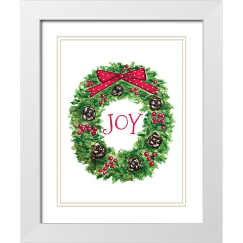 Joy Wreath White Modern Wood Framed Art Print with Double Matting by Tyndall, Elizabeth