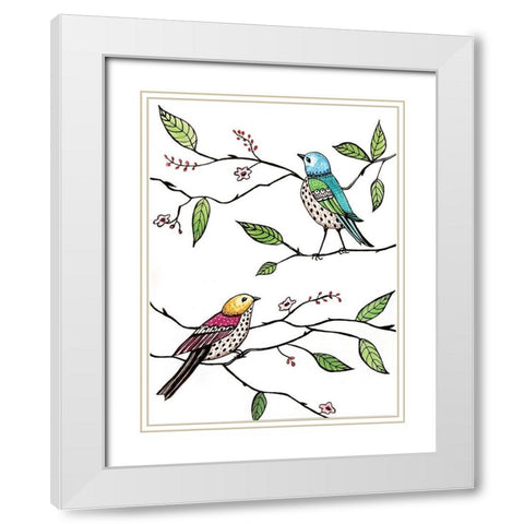 Whimsical Birds White Modern Wood Framed Art Print with Double Matting by Tyndall, Elizabeth