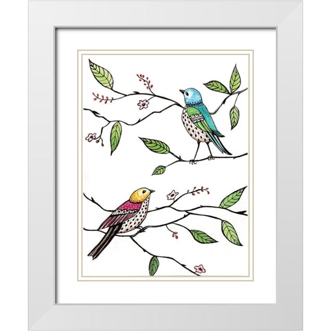 Whimsical Birds White Modern Wood Framed Art Print with Double Matting by Tyndall, Elizabeth
