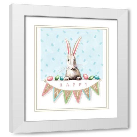 Easter Banner Bunny White Modern Wood Framed Art Print with Double Matting by Tyndall, Elizabeth