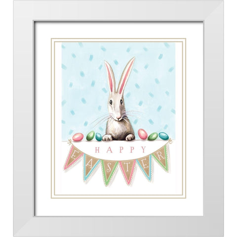 Easter Banner Bunny White Modern Wood Framed Art Print with Double Matting by Tyndall, Elizabeth