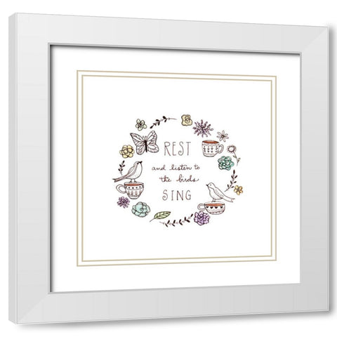 And Listen to the Birds Sing White Modern Wood Framed Art Print with Double Matting by Tyndall, Elizabeth