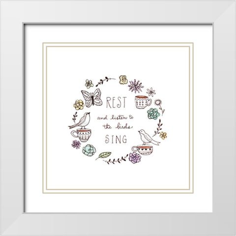 And Listen to the Birds Sing White Modern Wood Framed Art Print with Double Matting by Tyndall, Elizabeth