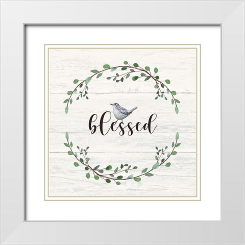 Blessed Sign White Modern Wood Framed Art Print with Double Matting by Tyndall, Elizabeth