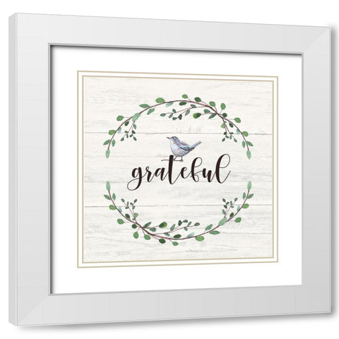 Grateful Sign White Modern Wood Framed Art Print with Double Matting by Tyndall, Elizabeth