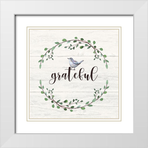 Grateful Sign White Modern Wood Framed Art Print with Double Matting by Tyndall, Elizabeth