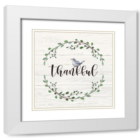 Thankful Sign White Modern Wood Framed Art Print with Double Matting by Tyndall, Elizabeth