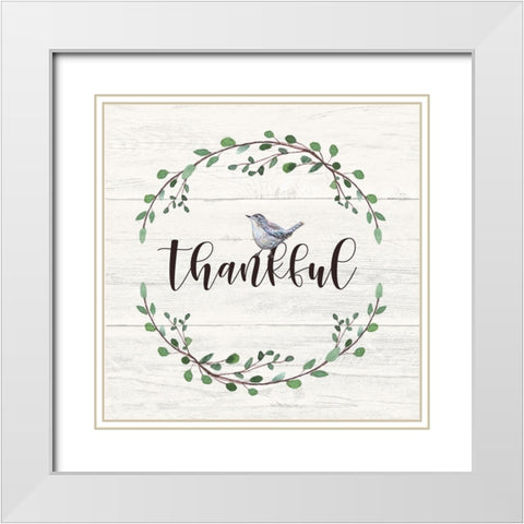 Thankful Sign White Modern Wood Framed Art Print with Double Matting by Tyndall, Elizabeth