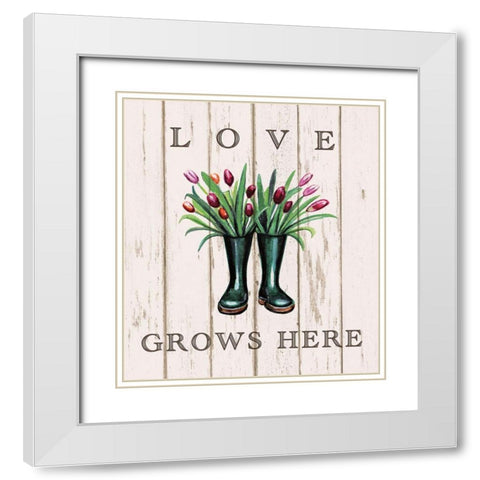 Love Grows Here White Modern Wood Framed Art Print with Double Matting by Tyndall, Elizabeth