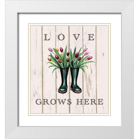 Love Grows Here White Modern Wood Framed Art Print with Double Matting by Tyndall, Elizabeth