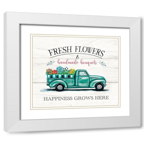 Fresh Flowers and Truck White Modern Wood Framed Art Print with Double Matting by Tyndall, Elizabeth