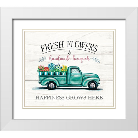 Fresh Flowers and Truck White Modern Wood Framed Art Print with Double Matting by Tyndall, Elizabeth