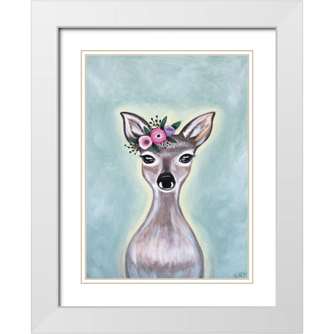 Floral Deer White Modern Wood Framed Art Print with Double Matting by Tyndall, Elizabeth