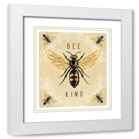 Bee Kind White Modern Wood Framed Art Print with Double Matting by Tyndall, Elizabeth