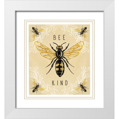 Bee Kind White Modern Wood Framed Art Print with Double Matting by Tyndall, Elizabeth