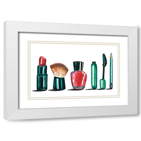 Makeup Collection White Modern Wood Framed Art Print with Double Matting by Tyndall, Elizabeth