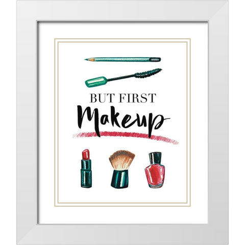 But First Makeup White Modern Wood Framed Art Print with Double Matting by Tyndall, Elizabeth