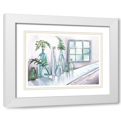Glass Ferns and Window White Modern Wood Framed Art Print with Double Matting by Tyndall, Elizabeth