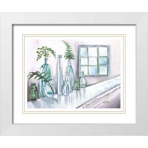 Glass Ferns and Window White Modern Wood Framed Art Print with Double Matting by Tyndall, Elizabeth