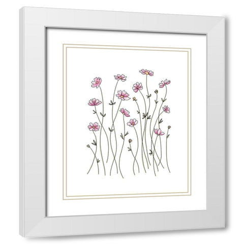 Pink Wildflowers White Modern Wood Framed Art Print with Double Matting by Tyndall, Elizabeth