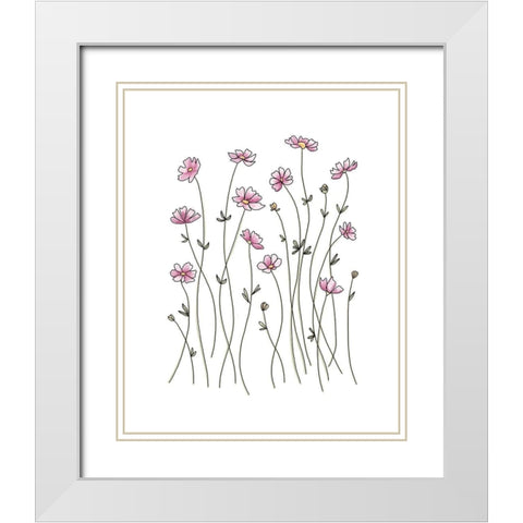 Pink Wildflowers White Modern Wood Framed Art Print with Double Matting by Tyndall, Elizabeth