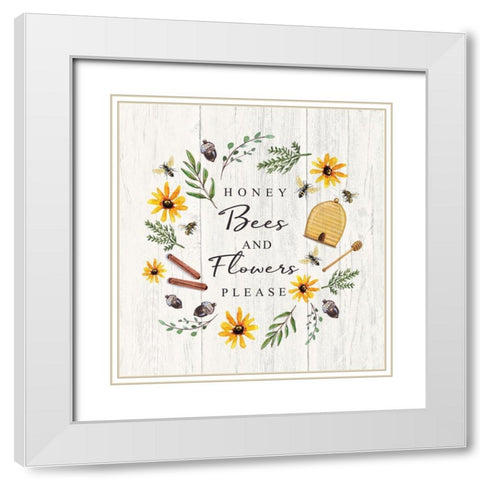 Honey Bees and Flowers Please White Modern Wood Framed Art Print with Double Matting by Tyndall, Elizabeth