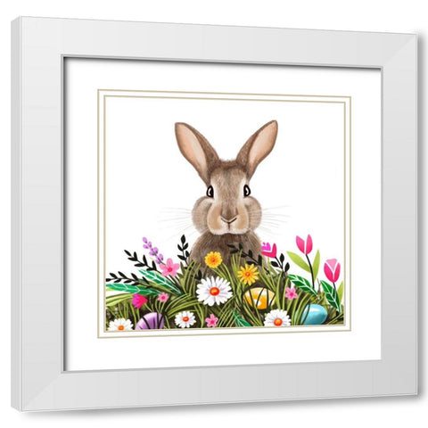 Easter Bunny in Grass White Modern Wood Framed Art Print with Double Matting by Tyndall, Elizabeth