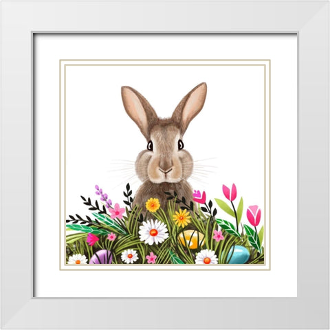 Easter Bunny in Grass White Modern Wood Framed Art Print with Double Matting by Tyndall, Elizabeth