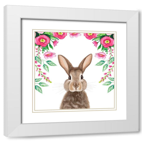 Floral Bunny White Modern Wood Framed Art Print with Double Matting by Tyndall, Elizabeth