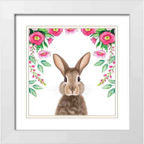 Floral Bunny White Modern Wood Framed Art Print with Double Matting by Tyndall, Elizabeth