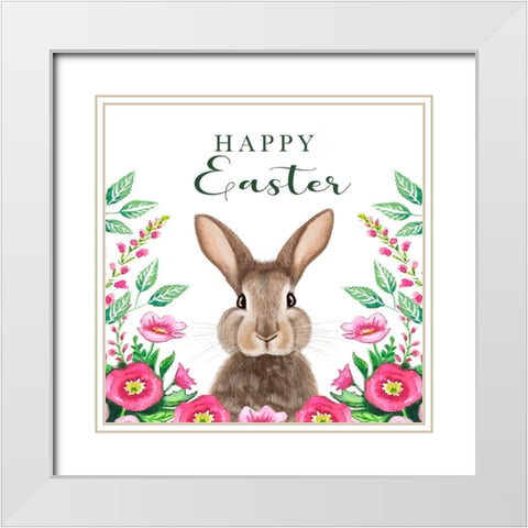 Happy Easter Bunny White Modern Wood Framed Art Print with Double Matting by Tyndall, Elizabeth