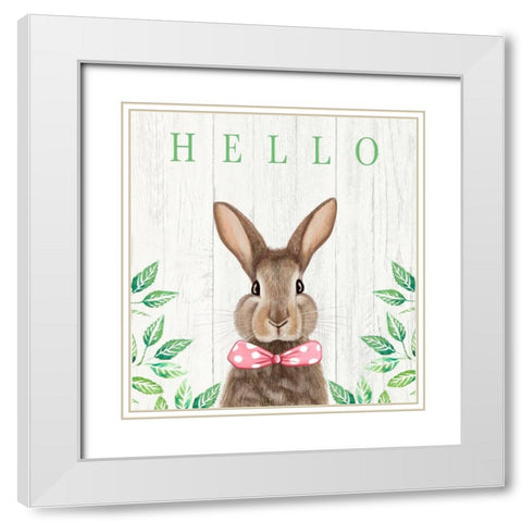 Hello Bunny White Modern Wood Framed Art Print with Double Matting by Tyndall, Elizabeth