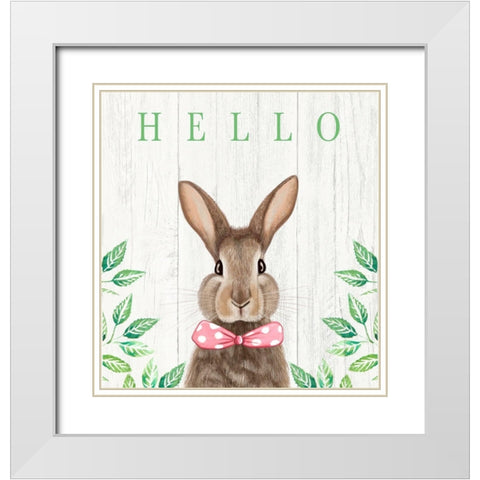 Hello Bunny White Modern Wood Framed Art Print with Double Matting by Tyndall, Elizabeth