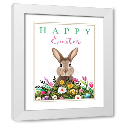 Happy Easter Bunny White Modern Wood Framed Art Print with Double Matting by Tyndall, Elizabeth