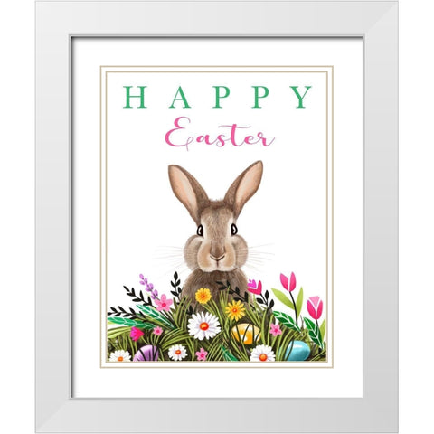 Happy Easter Bunny White Modern Wood Framed Art Print with Double Matting by Tyndall, Elizabeth