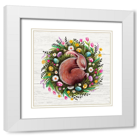 Easter Bunny Sleeping White Modern Wood Framed Art Print with Double Matting by Tyndall, Elizabeth