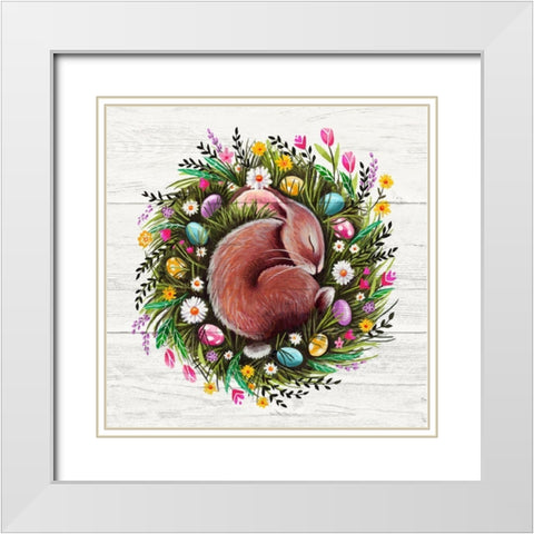 Easter Bunny Sleeping White Modern Wood Framed Art Print with Double Matting by Tyndall, Elizabeth