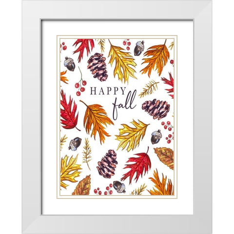 Happy Fall White Modern Wood Framed Art Print with Double Matting by Tyndall, Elizabeth