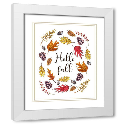 Hello Fall White Modern Wood Framed Art Print with Double Matting by Tyndall, Elizabeth